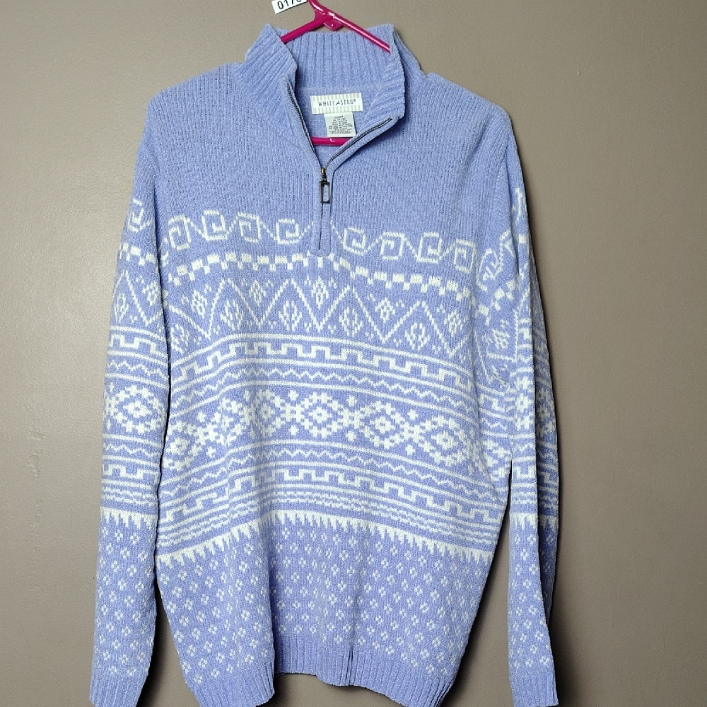 White Stag Periwinkle / White Patterned Acrylic Sweater Size XL